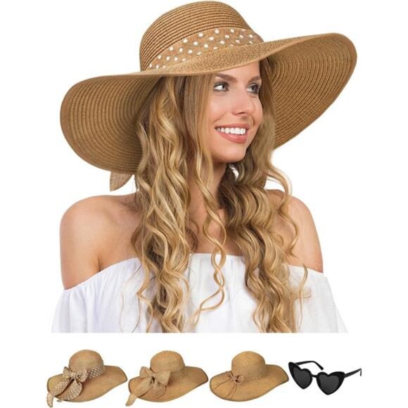 Sun Hats‎ for Women, Wide Brim Floppy Beach Straw Hat for Summer Travel Vacation - Picture 1 of 6